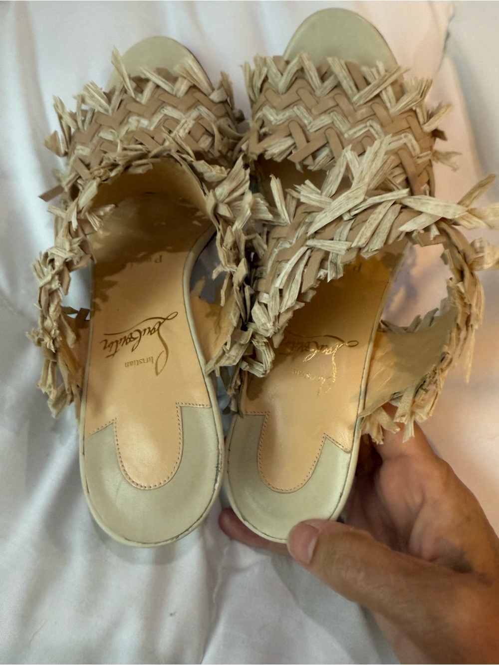 Christian Louboutin Beige Woven Raffia Slide Mules - Picture 10 of 12